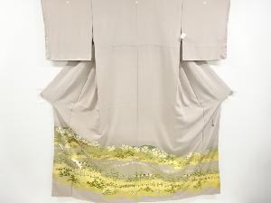 リサイクル　松尾光琳作　金彩　大名行列模様刺繍三つ紋色留袖(比翼付き)
